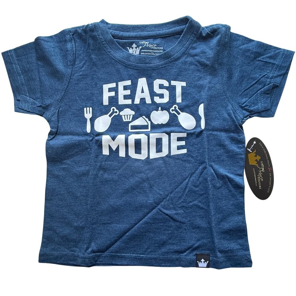 Littlest Prince Couture Toddler T-Shirt 2T Blue Cotton Blend Feast Mode Print